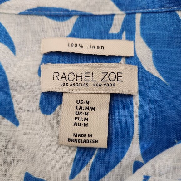 Rachel Zoe Size M Blue White Linen Boxy Relaxed Fit Women's Top Blouse - Picture 5 of 6